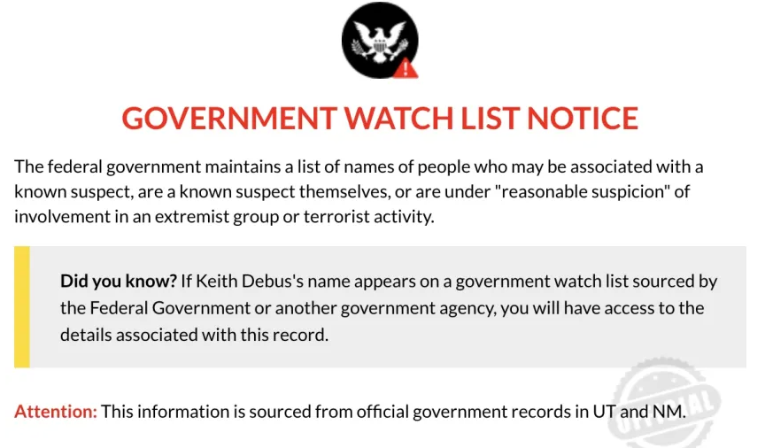 Archived website watchlist notice