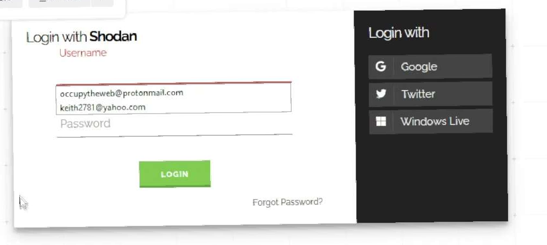 Shodan login screen